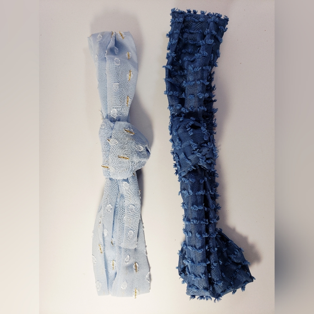 Two Fabric Blue and Light Blue Hair Accessories Headbands Set
